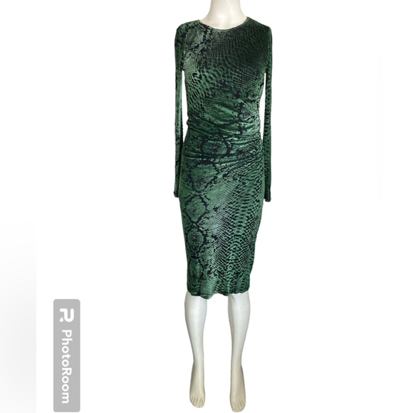 Fuzzi Shimmering Snakeskin Snake Python Print Long Sleeve Stretch Velvet Dress M - Picture 6 of 8